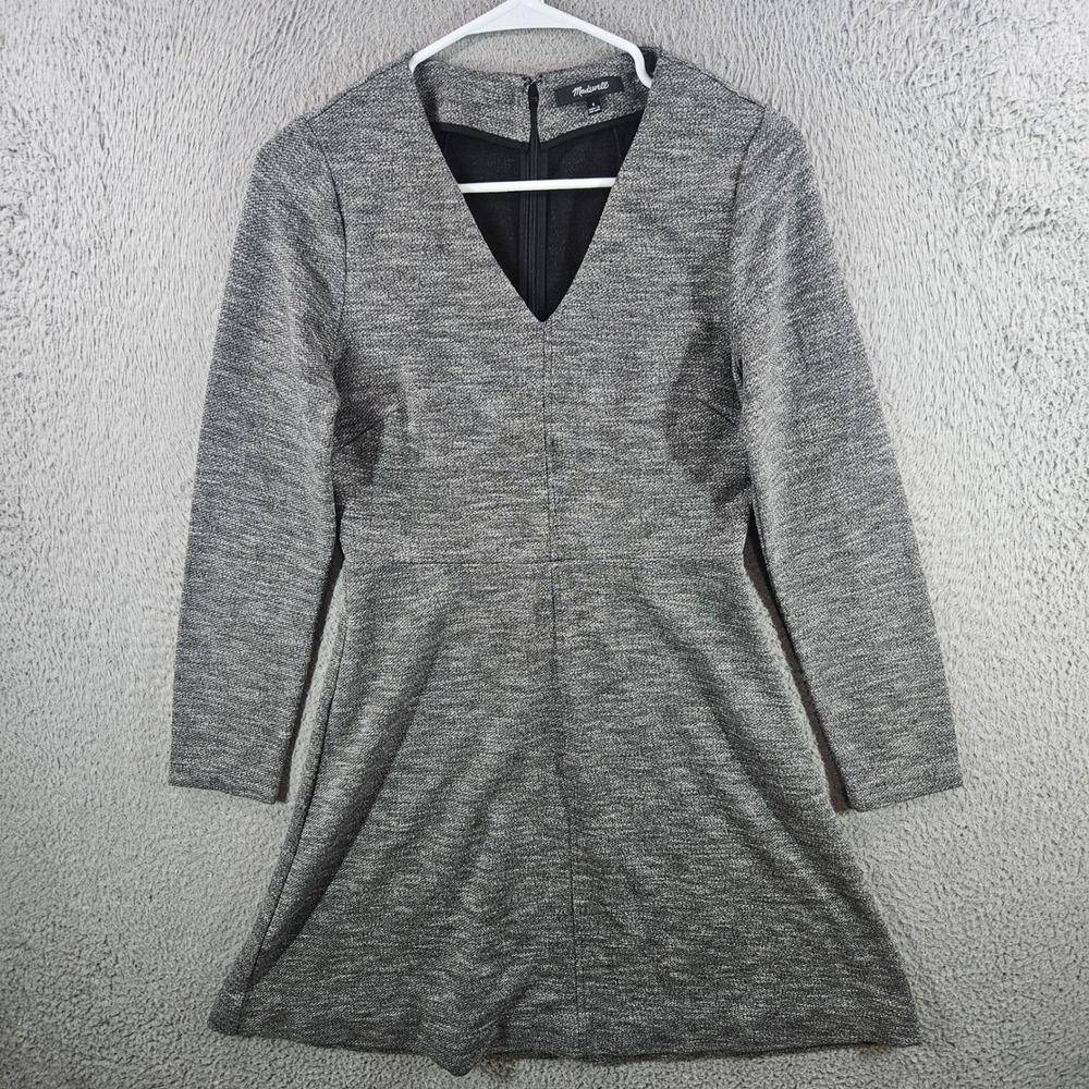 Madewell Womens Grey Marled Knit V-Neck Fit & Flare Dress Long Sleeve Size‎ 6